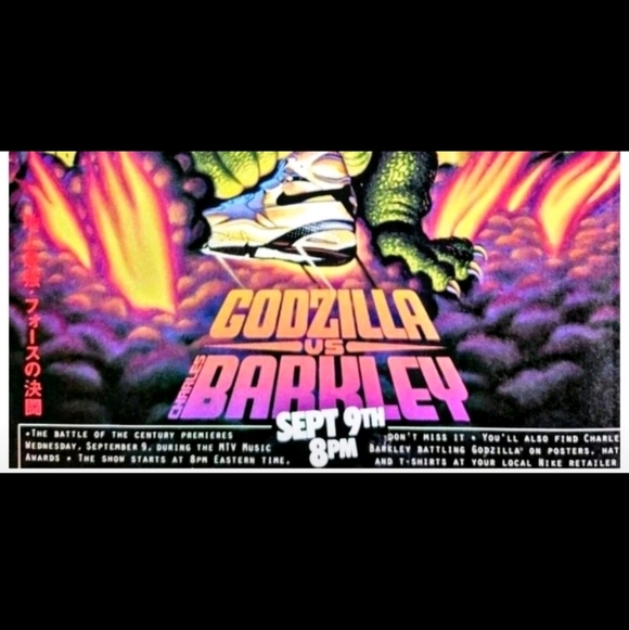 CHARLES BARKLEY VS GODZILLA OLD SCHOOL GLOSSY REPRINT NBA WALL ART 8.5x11 POSTER - Picture 6 of 7